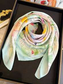 1pc Women's Elegant Retro Printed Lightweight Satin Square Faux Silk Scarf, Bohemian Style Casual Ladies Neck Scarf, Shawl, Thin & Comfortable Women's Headscarf, Suitable For Spring/Summer Daily Wear And Outings - 多色 8 - 查看 1