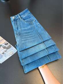 ALO FASHION Pantalones vaqueros anchos de mezclilla lavada para mujer, estilo vintage, con gran elasticidad, ideales para looks casuales y bohemios. - azul real - Ver 4