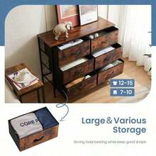Sweetcrispy Dresser Bedroom 6 Drawers Wide Fabric Storage Units Chest Of Drawers Bedroom With Metal Frame And Wooden Top TV - Rỉ Nâu - Xem 9