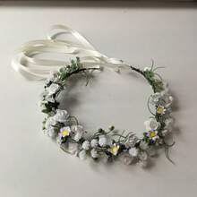 1件雏菊花冠发箍波西米亚风花环，适用于复活节、母亲节、节日、海滩婚礼、仲夏节、白色派对、伴娘、毕业典礼、春夏派对等场合的发饰 - 白色 - 查看 5