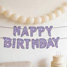 1 Set Purple Rainbow Cracked "Happy Birthday" Banner - Glitter Holographic Lightning Crack Paper Banner, Suitable For 80s Retro, Disco, Glow, Rock Birthday Party Decoration, Unisex - Multicolor - View 5