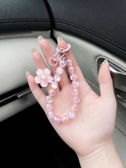 1 pièce Porte-clés à lanière avec perles, Charm de sac à main, Porte-clés Bracelet, Porte-clés mode polyvalent pour femmes, Dragonne de téléphone pratique