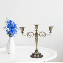 3 Brazos Candelabro de Metal, Europeo Retro Elegante Portavelas, Candelabro de Centro de Mesa Portavelas de Pilar para La Boda Comedor Mesa Decoración para El Hogar en Fiestas Navideñas(Oro) - Bronce - Ver 5