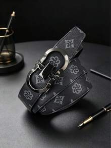 1pc Men's Belt Geometric Pattern Alloy Automatic Buckle Belt, Multiple Colors Available, 120cm Length Can Be Freely Cut, Suitable For Daily Wear And Outfit Matching, Best Gift For Boyfriend And Father - Multicolor - View 2
