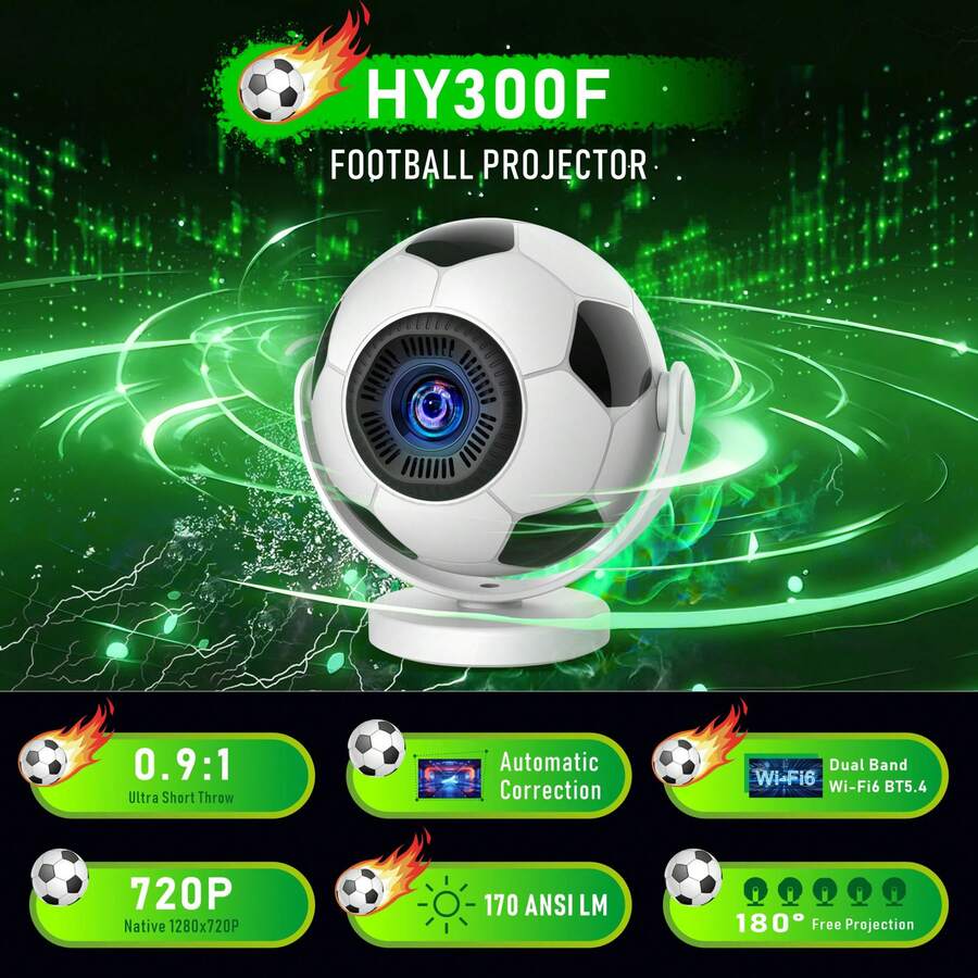 Salange HY300F 便攜式足球投影機:超短焦、720p、8K、Wi-Fi 6、Android 14、藍牙 5.4 – 適合運動迷的戶外電影院 - 查看 1