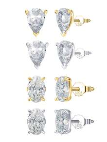 ORSA JEWELS 1對925純銀耳釘，鑲嵌1顆閃耀橢圓切立方氧化鋯，永恆閃爍，女性珠寶的精美選擇，適合特殊場合、生日或慶祝活動 - 無色 - 查看 10