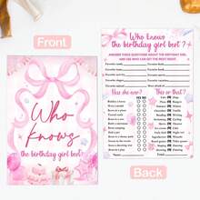 20pcs Pink Birthday Party Game Cards - Pink Bow Themed Pajama Party Supplies - Birthday Night Game Ideas - Multicolor - View 11