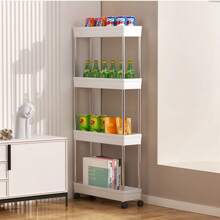 Multifunctional Rolling Cart, Hollow Drainage Ultra-Thin Storage Cart, Slim Storage Cart, Narrow Storage Rack (12cm Wide), Bathroom Storage Rack, Kitchen, Bathroom, Laundry Room Mobile Storage Rack, Space-Saving Floor-Standing Storage Rack, Multi-Layer Stainless Steel + Plastic Material (Can Be Used For Washing Vegetables), Suitable For Narrow Spaces - Multicolor - View 4