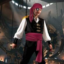 3pcs Caribbean Pirate Captain Costume Accessories Set, Including Pirate Hat & Scarf, Eye Patch, Renaissance Style, Cosplay, Carnival Party, Unisex Pirate Outfit, Beach Party, Performance Props - Multicolor - View 3