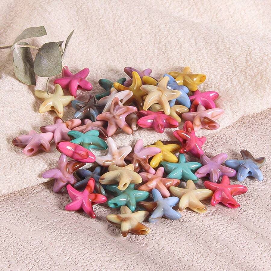 120Pcs Tie-Dye Starfish Acrylic Beads, Mixed Color Gradient Star Shape Loose Beads For DIY Jewelry Making, Ocean Style Crafts - Multicolor - View 1