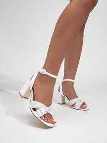 Sandalias de tacón alto elegantes, sexys y cómodas de un solo tirante para mujer, nuevas y profesionales para el verano - Blanco - Ver 6