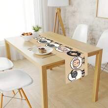 1 set Chemin de table avec motif mouton de dessin animé sur fond beige, fabriqué à 100% en polyester, disponible en plusieurs tailles, lavable en machine, résistant à la chaleur et aux taches, facile à nettoyer. Convient pour la décoration de table, les fêtes, les cadeaux, les articles ménagers et la décoration intérieure pendant la fête d'Aïd al-Adha. - Multicolore - Voir 5