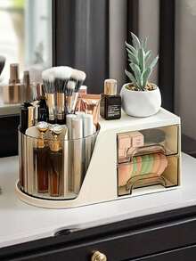 Organizador de mesa giratório com 2 gavetas, porta-canetas, organizador de mesa e suporte de armazenamento com 4 compartimentos + gavetas, para escritório, casa e materiais de arte. - Multicolorido - Ver 4