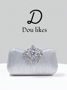 1pc Silver Sequin Luxury Crystal Elegant Evening Clutch, Sequin Handbag, Fashionable Handheld Bag, Ideal Gift For Women, Suitable For Parties, Weddings And Banquets - Silver - View 3