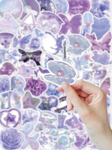 63件夢幻紫色貼紙，閃亮蝴蝶與愛心元素，適用於手機殼、筆記本電腦、水瓶、日記、計畫本DIY，美學裝飾剪貼簿用品，學校用品 - 紫色 - 查看 3
