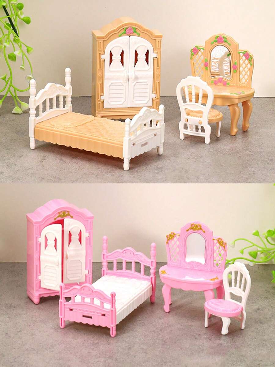 迷你娃娃屋家具套装，卧室衣柜和梳妆台玩具套装，娃娃屋配件装饰，适合作为派对礼物、生日礼物、圣诞礼物