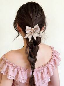 10 Stücke/Set bunte Haarspangen mit Schleife, hochwertige Haarklammern mit Perlen & Strass, süße Seitenpony Haarnadeln für Mädchen, geeignet für Alltag, Party, Schulzeit - Heißes Pink - Übersicht 6
