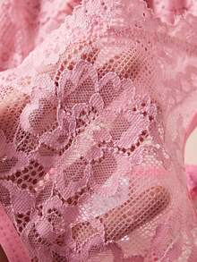 5pcs/Set Sexy Lace Floral Underwire Lingerie Set, Includes Bra, Garter Belt, Sheer See-Through Bralette, Fashionable French Style, Ideal For Valentine's Day - Pink - View 4