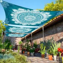 1pc Indigo Mandala Bohemian Print Outdoor Sun Shade Cloth, Camping Canopy, Sun Shelter For Garden, Patio, Beach, Camping, Picnic (Poles Not Included) - Indigo Datura - View 1