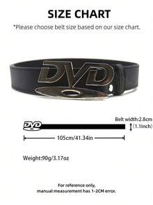 中性復古 DVD 扣飾裝飾腰帶，黑白配色多功能腰帶，適合牛仔褲，青少年禮物 - 彩色 - 查看 6