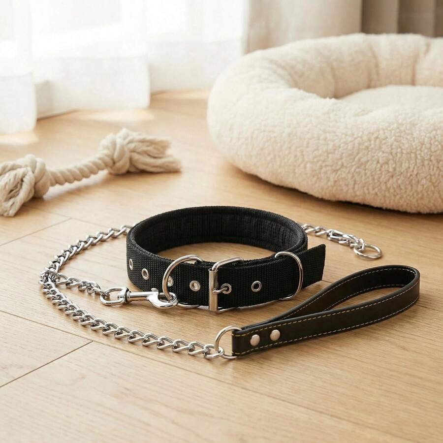 1 Set Of 1.2m Metal Chain Design Leash, Suitable For Small And Medium Pets Cats Dogs (Random Style) - Black - View 1