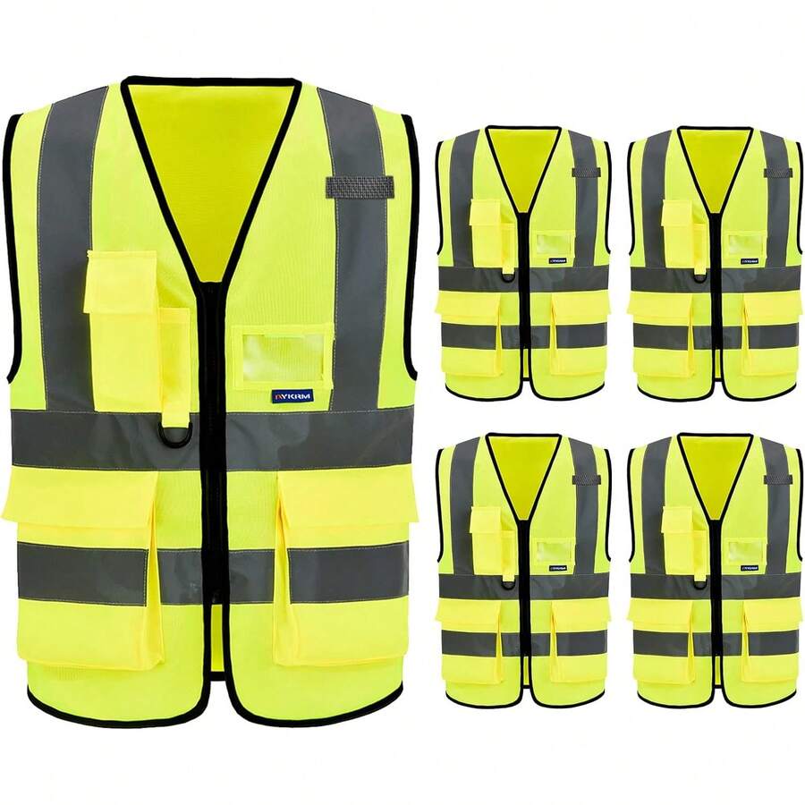 Pink Reflective Safety Vest For Women, Working Safety Gear With Strips, High Visibility Work Vest For Construction, Medium - 黃色 5 件裝 - 查看 1