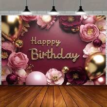 1pc Pink Princess Birthday Party Background Cloth, Polyester, Floral Balloon Birthday Party Background Banner Featuring Crown Pearl Gift Box Design, Cake Table Decor, Photography Backdrop - 1pc-39*59in/100*150cm-style F - View 1