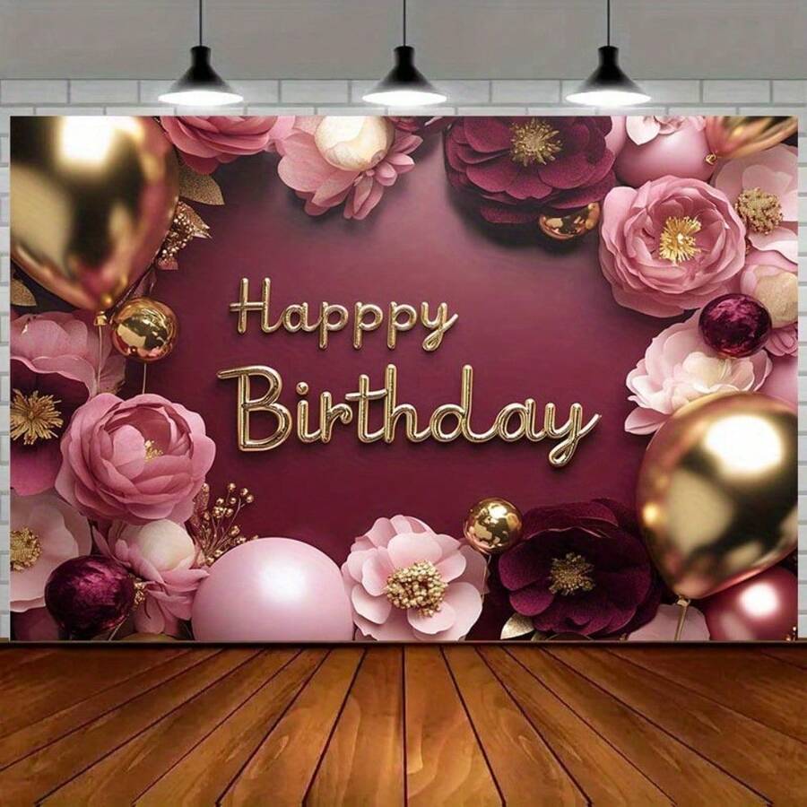1pc Pink Princess Birthday Party Background Cloth, Polyester, Floral Balloon Birthday Party Background Banner Featuring Crown Pearl Gift Box Design, Cake Table Decor, Photography Backdrop - 1 cái - 39*59in/100*150cm - Kiểu F - Xem 1