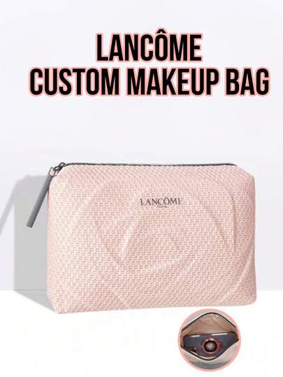 Lancôme Lancome Customized Rose Red Cosmetic Bag, Elegant Parisian Style Makeup Organizer, Heart-Shaped Detail Design, Soft Fabric Zipper Closure, Large Capacity Multi-Pocket Storage, Travel Toiletry Bag, Women's Skincare Product Organizer, Luxury Accessory, Perfect Gift Set, Birthday Gift, Friendship Gift, Portable & Lightweight