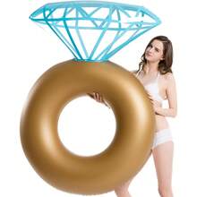 1pc Diamond-Shaped Inflatable Swimming Ring, Luxurious Champagne Gold Color, Smooth And Shiny Surface, Exuding A Chic Ambiance, Perfect For Pool Or Beach Photography To Become The Focal Point, An Eye-Catching Accessory For Summer Vacation. Made Of Thick And PVC Material, Durable And Leak-Resistant With Ample And Stable Buoyancy After Inflation. - Multicolor - View 9