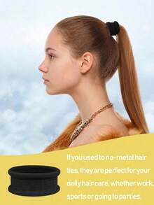 1/5/10/20pcs High Elastic Extra Wide Seamless Hair Tie, Fashionable & Elegant Hair Ties That Won't Damage Hair, Suitable For Girl To Tie High Ponytail - Black - View 4