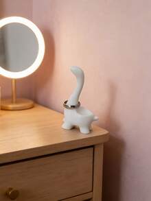 1/2 piezas Soporte de exhibición de anillos con forma de dinosaurio - Base de plástico PET y bandeja para anillos, adecuado para oficina, regalo de coleccionista (Soporte no incluido) - Blanco - Ver 1