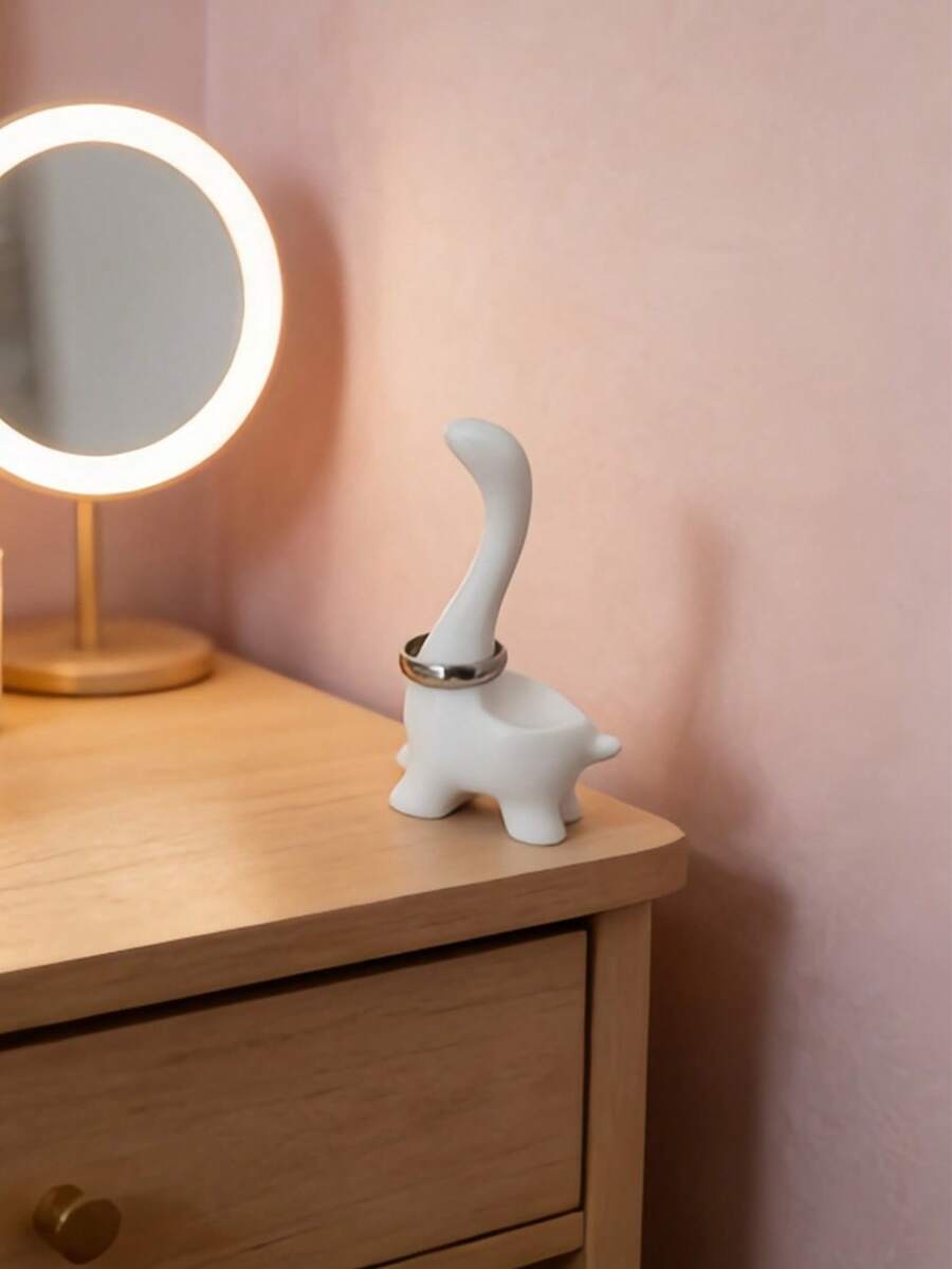 1/2 piezas Soporte de exhibición de anillos con forma de dinosaurio - Base de plástico PET y bandeja para anillos, adecuado para oficina, regalo de coleccionista (Soporte no incluido) - Blanco - Ver 1