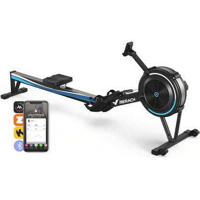 MERACH Rowing Machines For Home Gym – Adjustable Air Resistance Professional Indoor Rower, Ergonomic Comfort Seat, Performance Monitor And Device Holder, Perfect Exercise Equipment For Full-Body Workout