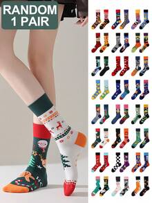 1 Pair Unisex Assorted Color Asymmetric Design Novelty Cartoon Crew Socks - Multicolor - View 14