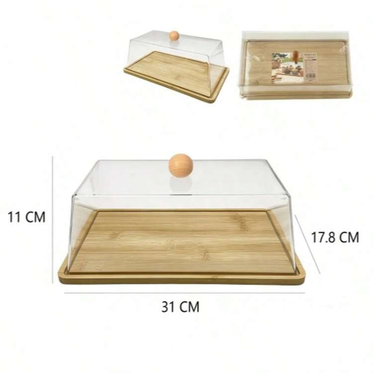 Rectangular Bamboo Base Acrylic Dustproof Cover / 2 Sizes Available / Home Afternoon Tea Dessert Bread Display Tray / Cake Tasting Plate / Afternoon Tea Dessert Table / Bread Display Cover - View 7