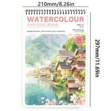 180克水彩纸素描本，A4尺寸（8.27 x 11.69英寸），螺旋装订，共26张，无酸艺术家级厚水彩纸，适用于水彩、丙烯、水粉、素描和绘画，是艺术家和初学者的理想之选。 - 彩色 - 查看 9