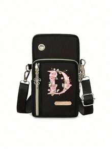 女士手机包，粉色花卉字母印花迷你斜挎包，竖款零钱包，运动手袋/跑步腕包，迷你休闲单肩斜挎手机包，带耳机孔，新款尼龙面料设计，女士手提包，时尚白领上班族适用，适合大学、工作、商务、通勤、办公室等场合，周年纪念日、送给爱人、生日、情人节、圣诞节、感恩节、母亲节、教师节、姐妹等节日礼物。 - 彩色 - 查看 14