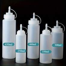 2pcs Condiment Squeeze Bottles, Tomato Sauce/Salad Dressing Dispenser Bottles, Plastic Squeeze Bottles For Kitchen Condiments - White - View 2