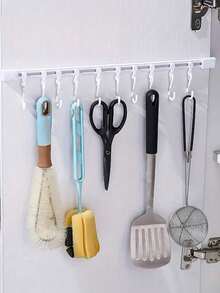 Easy To Install Kitchen Storage Rack, Over-The-Door Sliding Rail Hooks - No Drilling Required, Adhesive Backed, Practical Hanging Hooks For Convenient Installation - Multicolor - View 8