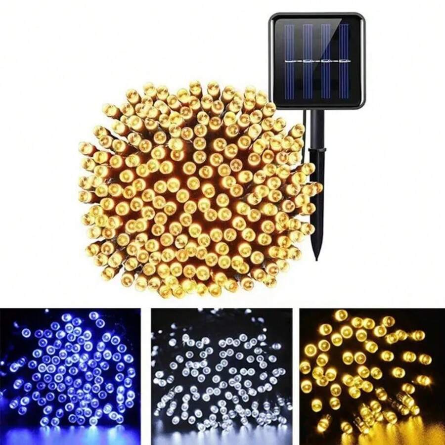 10m/12m Solar Powered Fairy Lights, Waterproof 8 Modes LED Christmas Lights For Outdoor Garden Decor - Warm White - View 1