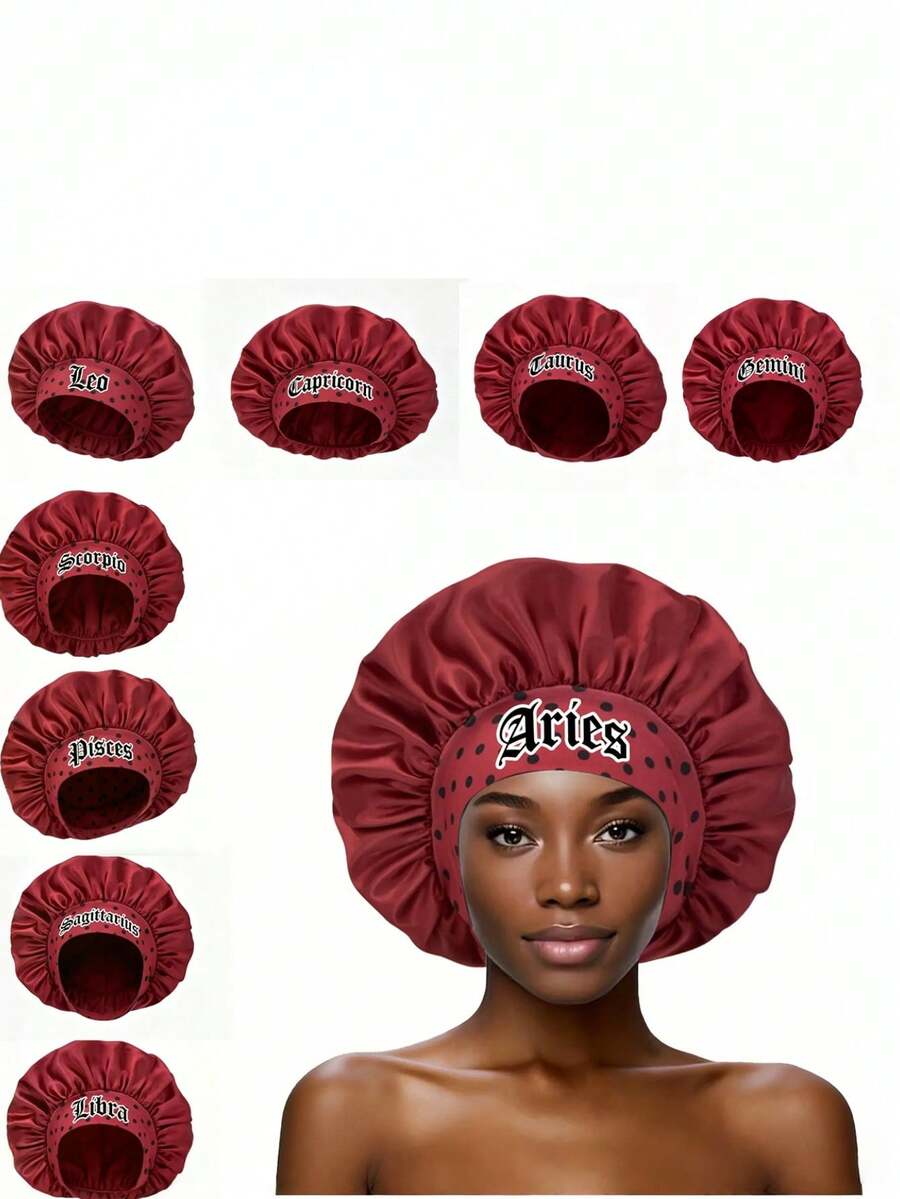 12星座女士帽子 | 棋盘格图案绿色缎面睡帽，保护秀发，尽显浪漫波西米亚风情 - 星座NSM16綠色方格紋 - 查看 1