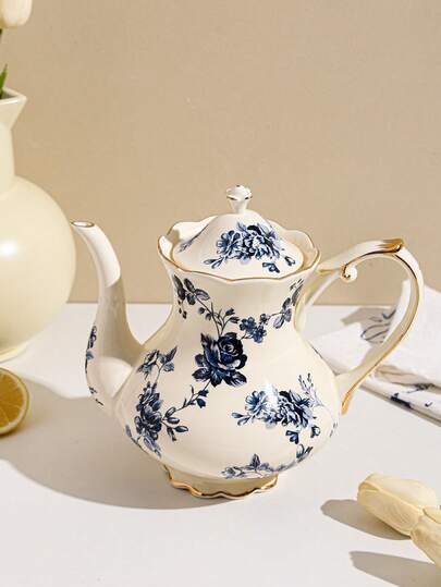 1pc Ceramic Teapot, Kitchen/Dining Room/Living Room Cold Water Kettle, Insulated Pitcher For Tea, Coffee, Milk, Fruit Juice, Suitable For Wedding, Party, Gift, Birthday