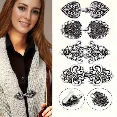 1/3pcs/4pcs Vintage Sweater Spiral Shawl Collar Brooch, Cardigan Brooch, Dress Shirt Brooch, Suitable For Women, New Year Gift, Valentine's Day Gift, Women Vintage Swirl Pattern Scarf Clip For Cardigan, Dress And Pants Decoration