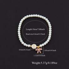 1pc New Women's Round Letter Bow Pearl Chain Bracelet - White Circular Letters - View 2