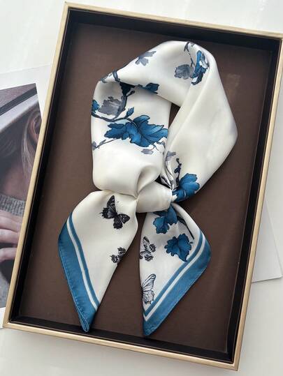 1pc Women's Spring/Summer Printed Silk-Like 70cm Square Scarf, Versatile Neck Warmer Shawl, Suitable For Daily Use