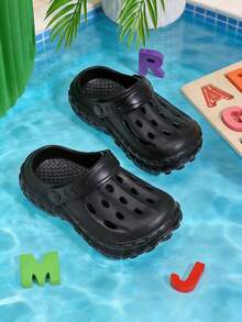 Summer New Style Girls' Anti-Slip Comfortable Seaside Vacation Beach Children's Holey Shoes With Silent EVA Soft Sole And Breathable Children's Foam Slippers. Outdoor Street Casual Two-Way Wear Thick-Bottom Stylish Colorful Boys' Sandals. - 黑色 - 查看 5
