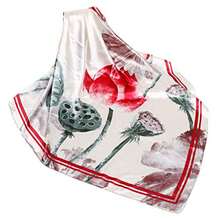 Silk Feeling Head Scarf Womens Fashion Printing Scarves Pattern Square Satin Face Headscarf - 蓮花紅40 - 查看 3