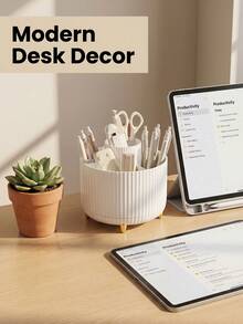 [Delivery Within 2-7 Days In The United States]1Pc 360° Rotating Pen Holder For Office Desk - Storage Box For Stationery - 5 Compartments - Cosmetic Storage Box - Makeup Brush Holder - Large Capacity Desktop Storage Box - Stationery Organizer - Jewellery Box - Pouch - Makeup Brush Holder - Brush Holder - Perfume Organiser - Pouch Bag - Pencils And Pens - Learning Supplies - Tabletop Storage Rack - Household Large - Capacity Desk Pen Case - Makeup Product Organizing Box - Gifts For Women - Christmas Gifts - Gift Ideas For Women - Room Decor - Bathroom Accessories - 查看 2