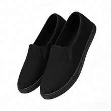 Black Canvas Slip-On Shoes, Lightweight Breathable Casual Slip-On Design, Suitable For Daily Commute, Outdoor Walking, Vacation, All Seasons - Black - View 2